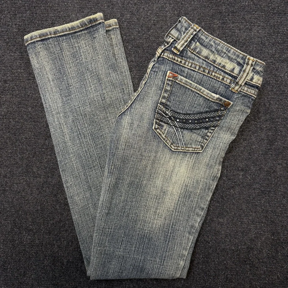 Y2K No Boundaries Skinny Jeans Juniors 3 Blue Embroidered Studded Stretch Denim
